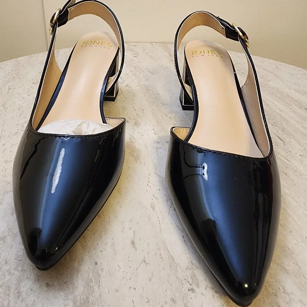 Jones New York Candree Pointed Toe Dress Slin Black Patent 8M -B036 - Picture 1 of 11